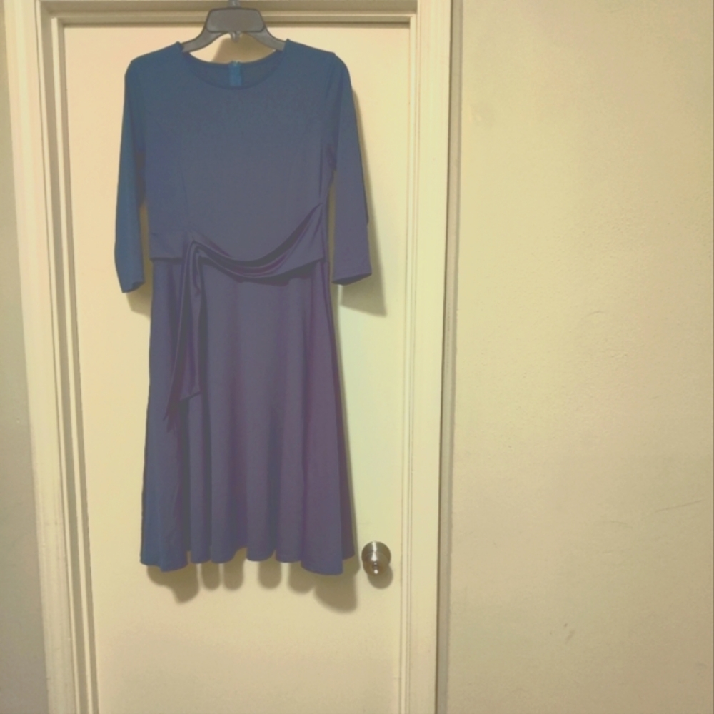 COPY - Acid Blue/Green Ruched 3/4 Sleeves Midi  Dress